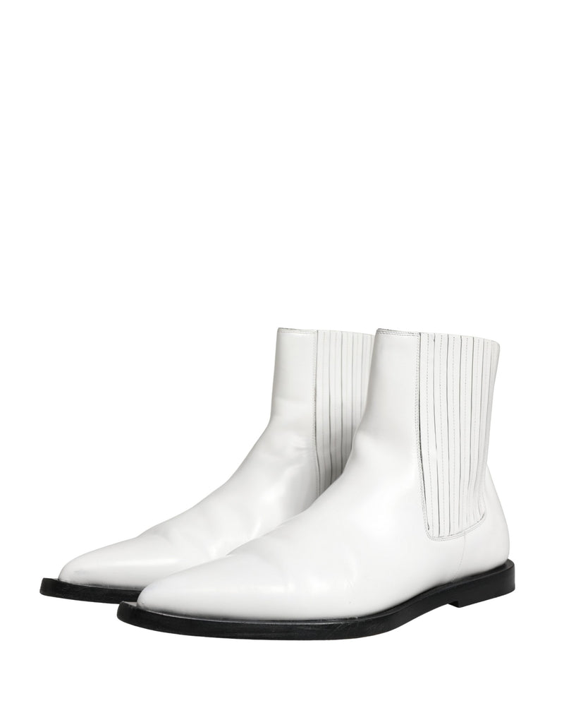Dolce & Gabbana White Leather Chelsea Slip-On Ankle Boots