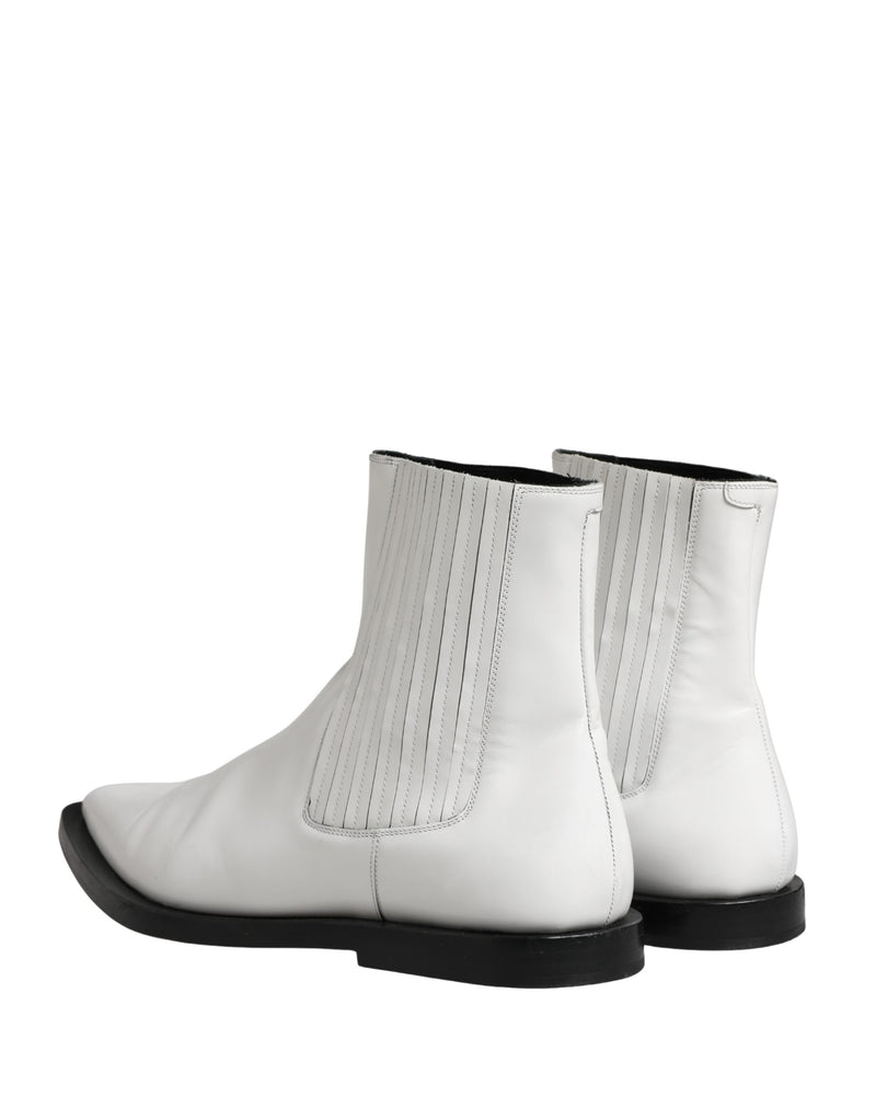 Dolce & Gabbana White Leather Chelsea Slip-On Ankle Boots