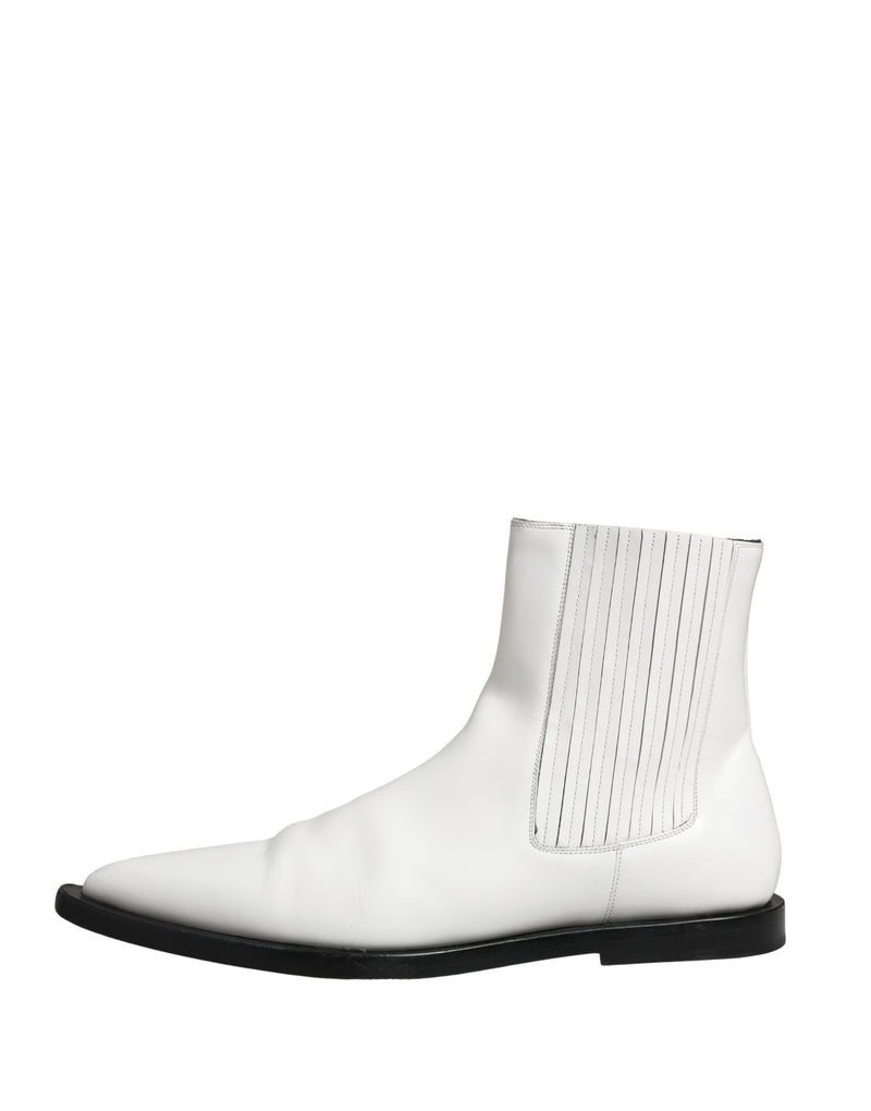 Dolce & Gabbana White Leather Chelsea Slip-On Ankle Boots