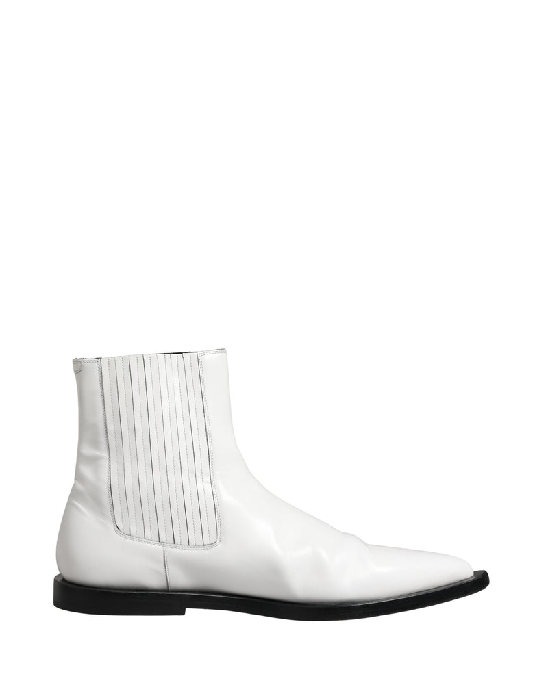 Dolce & Gabbana White Leather Chelsea Slip-On Ankle Boots