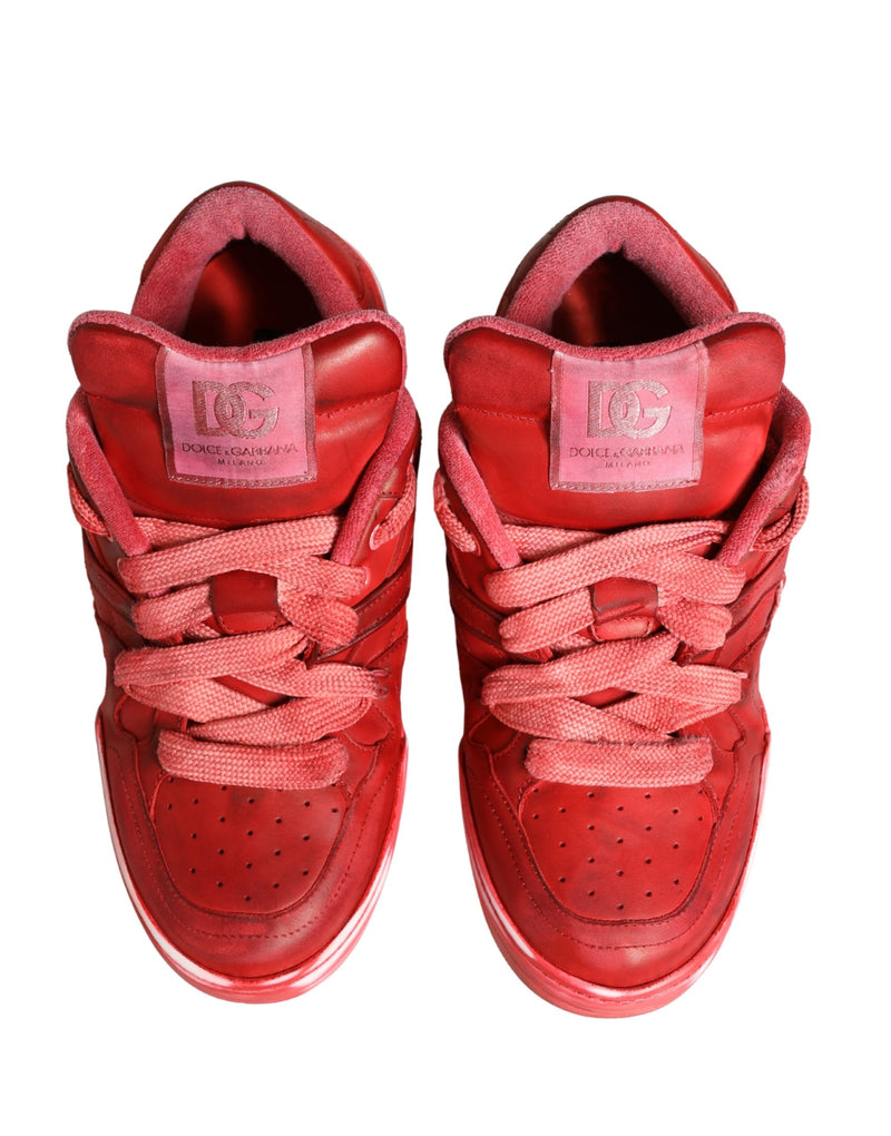 Dolce & Gabbana Red Distressed Suede Low-Top Sneakers for Men