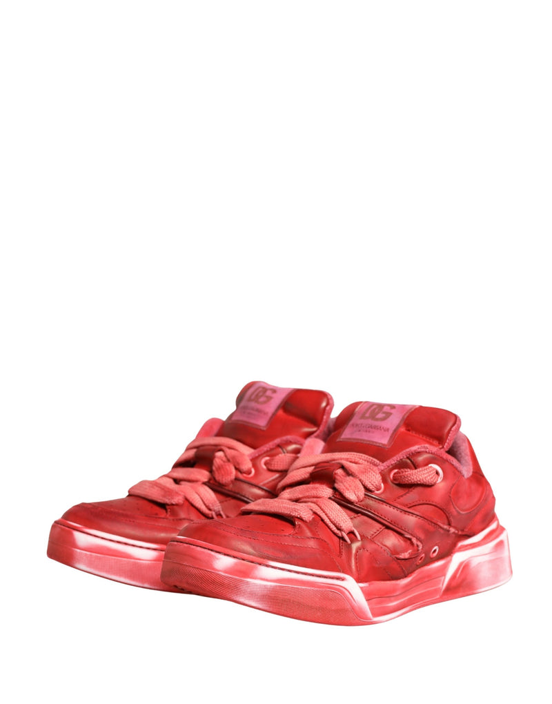 Dolce & Gabbana Red Distressed Suede Low-Top Sneakers for Men