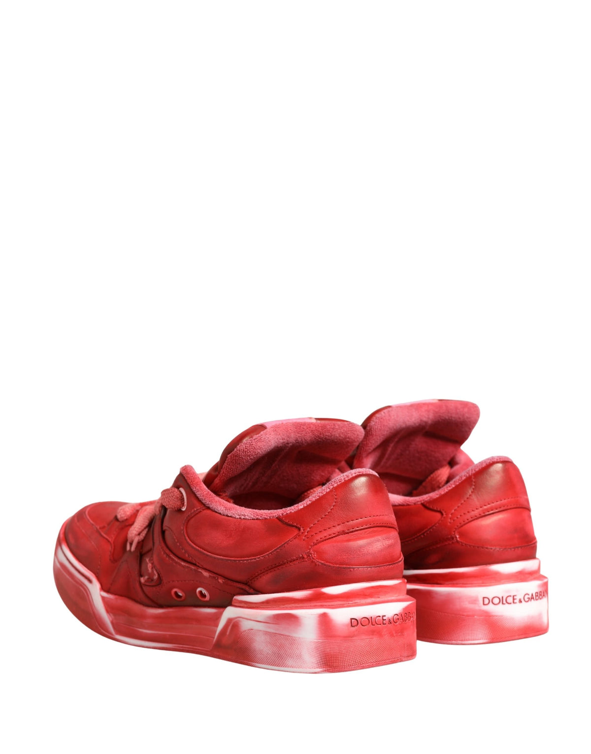 Dolce & Gabbana Red Distressed Suede Low-Top Sneakers for Men