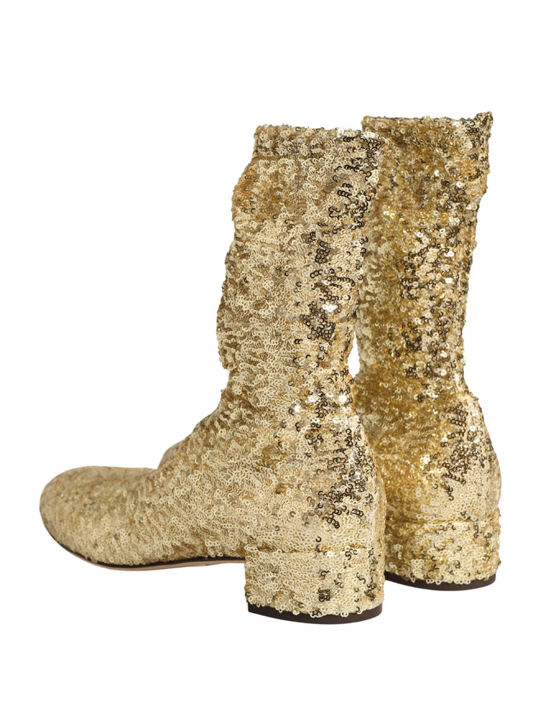 Dolce & Gabbana Gold Sequined Short Boots for Women