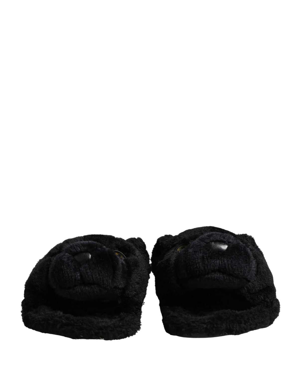 Dolce & Gabbana Black Faux Fur Panther Plush Flat Slides