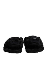 Dolce & Gabbana Black Faux Fur Panther Plush Flat Slides