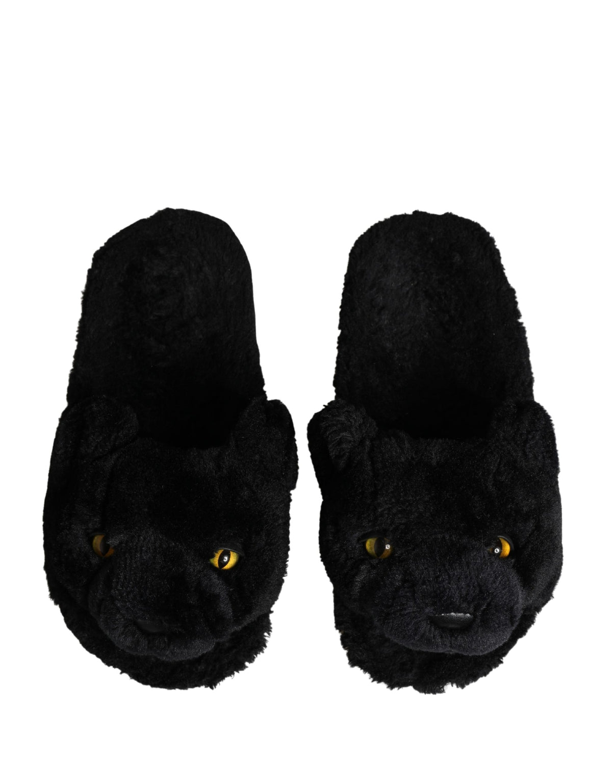 Dolce & Gabbana Black Faux Fur Panther Plush Flat Slides