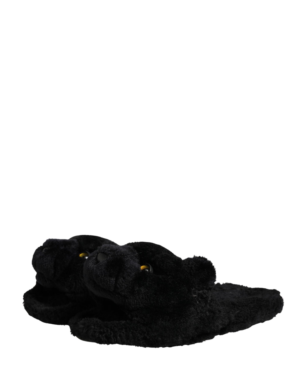 Dolce & Gabbana Black Faux Fur Panther Plush Flat Slides