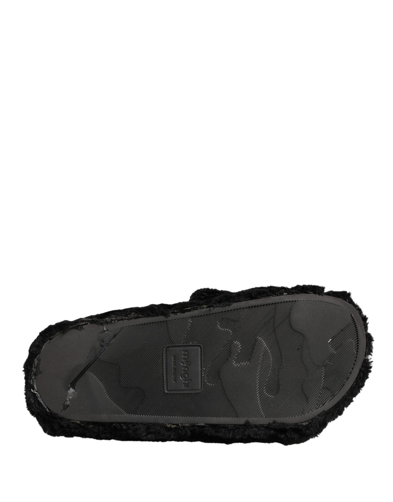 Dolce & Gabbana Black Faux Fur Panther Plush Flat Slides