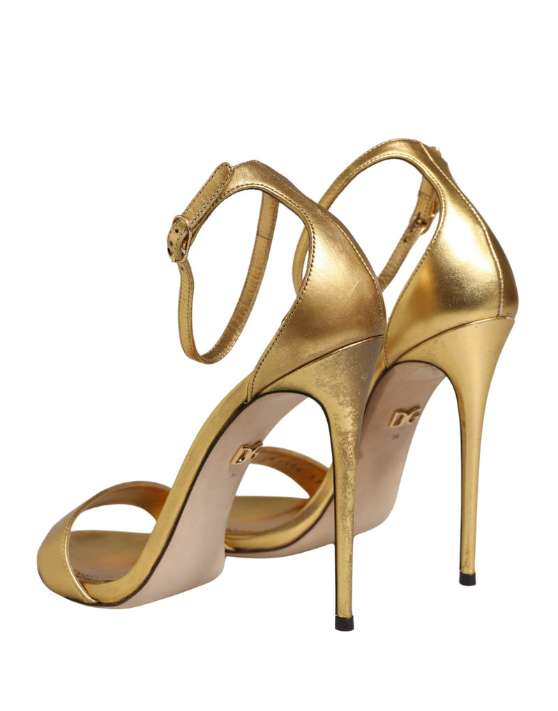 Dolce & Gabbana Gold Leather Keira High Heels Sandals