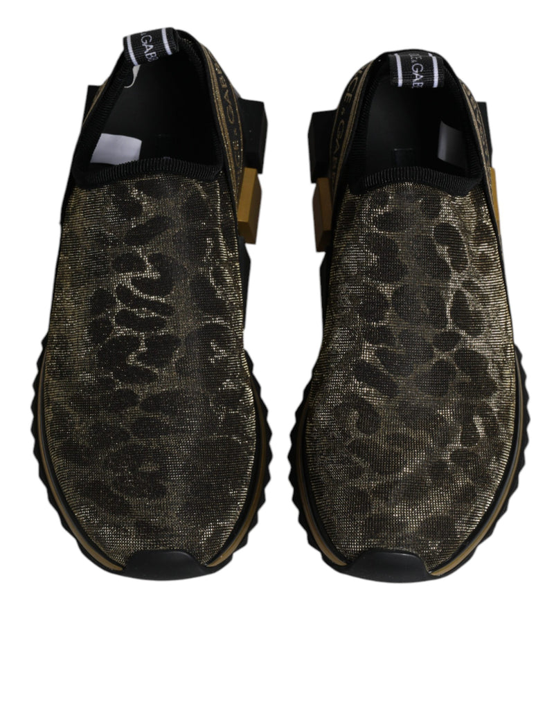 Dolce & Gabbana Gold Glitter Leopard Sorrento Sneakers