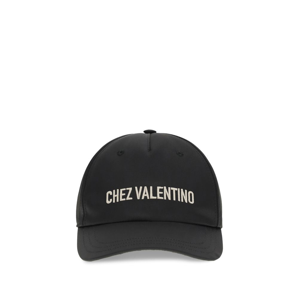 Valentino Garavani Black Cotton Baseball Hat with Embroidery