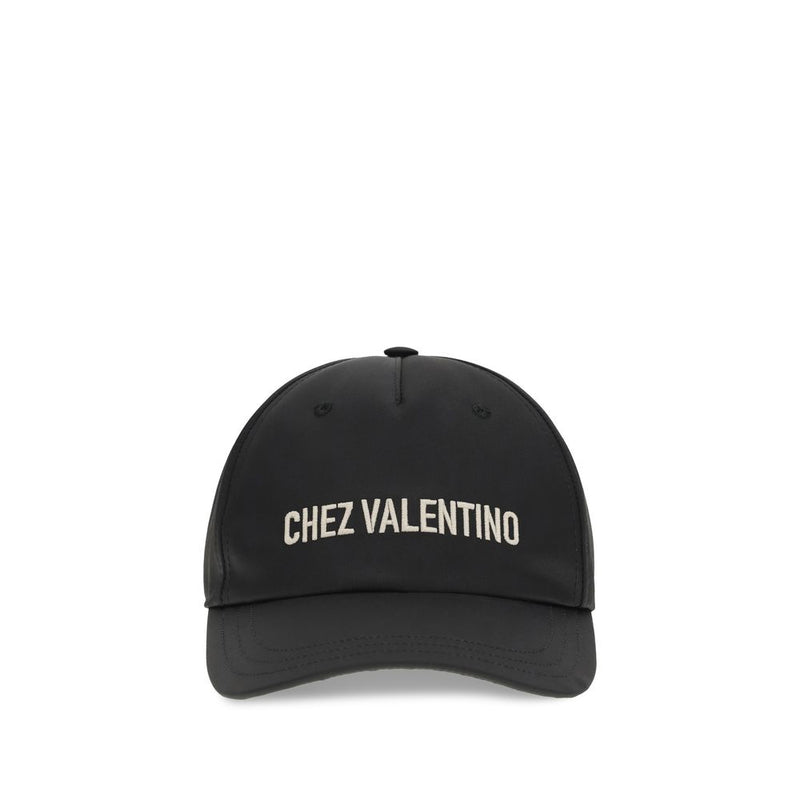 Valentino Garavani Black Cotton Baseball Hat with Embroidery