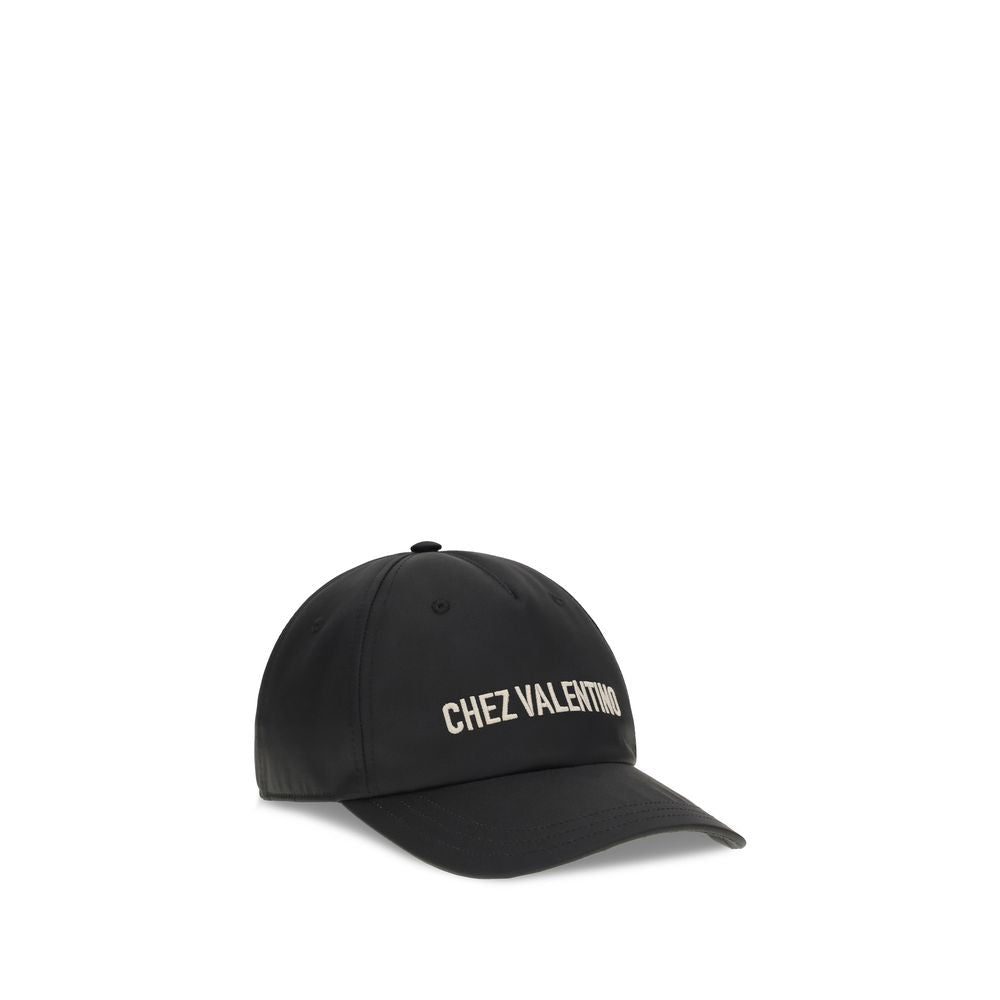 Valentino Garavani Black Cotton Baseball Hat with Embroidery