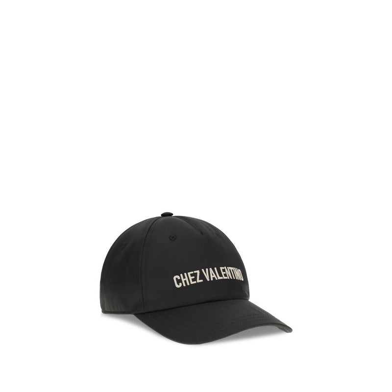 Valentino Garavani Black Cotton Baseball Hat with Embroidery