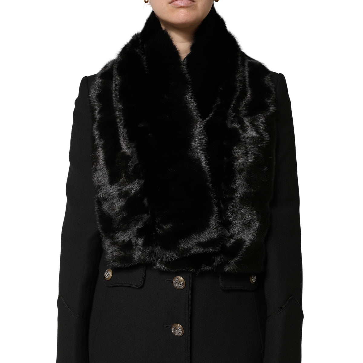 Dolce & Gabbana Écharpe en Fourrure Noire avec Col