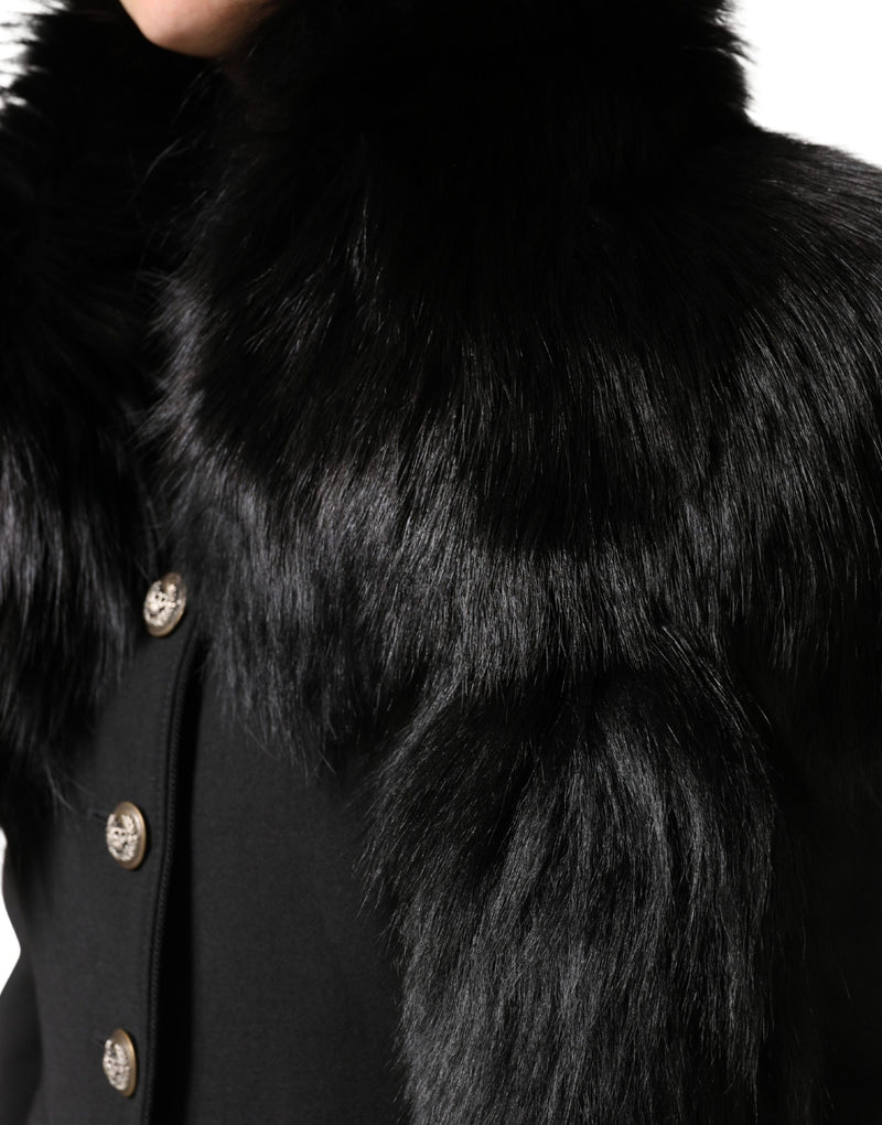 Dolce & Gabbana Black Fox Fur Neck Wrap Warmer Scarf