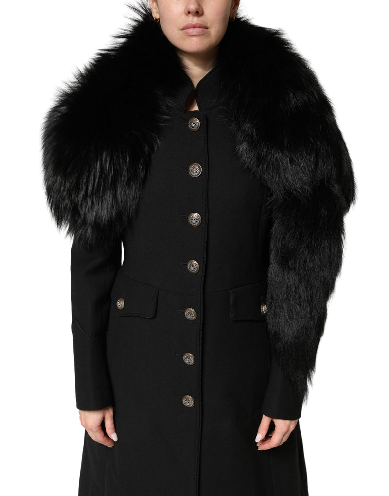 Dolce & Gabbana Black Fox Fur Neck Wrap Warmer Scarf
