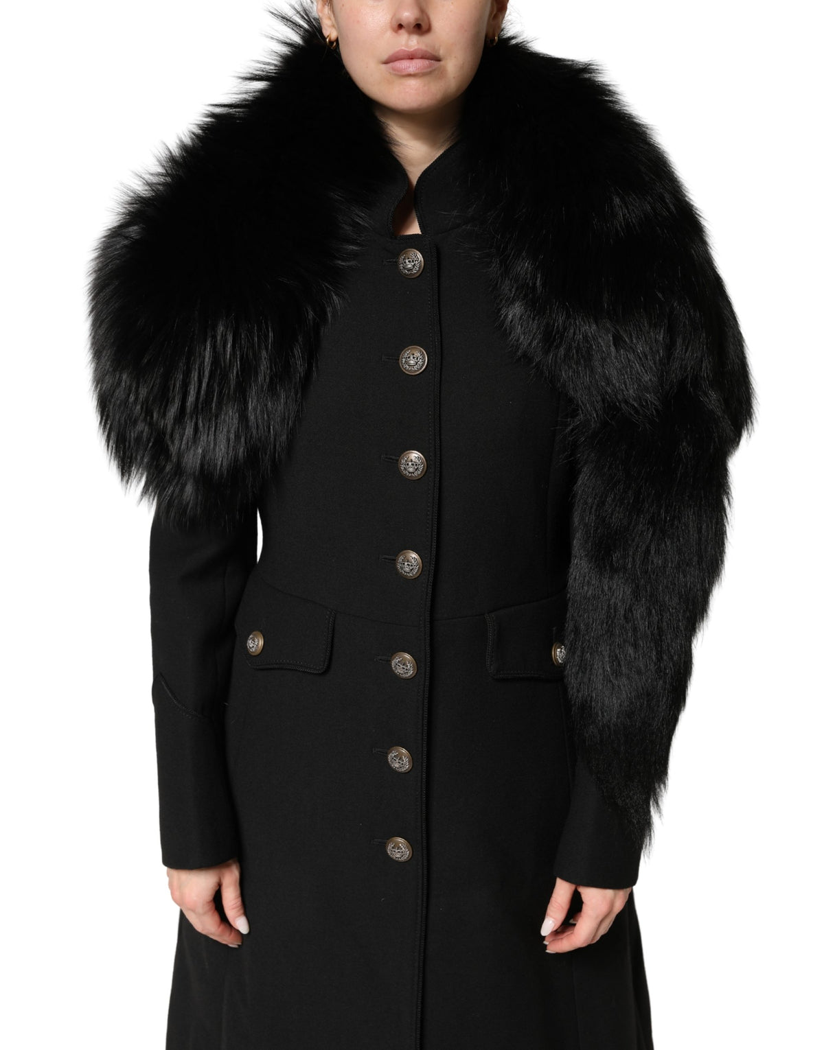 Dolce & Gabbana Black Fox Fur Neck Wrap Warmer Scarf