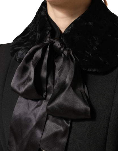 Dolce & Gabbana Black Lamb Fur Women Neck Warmer Winter Scarf