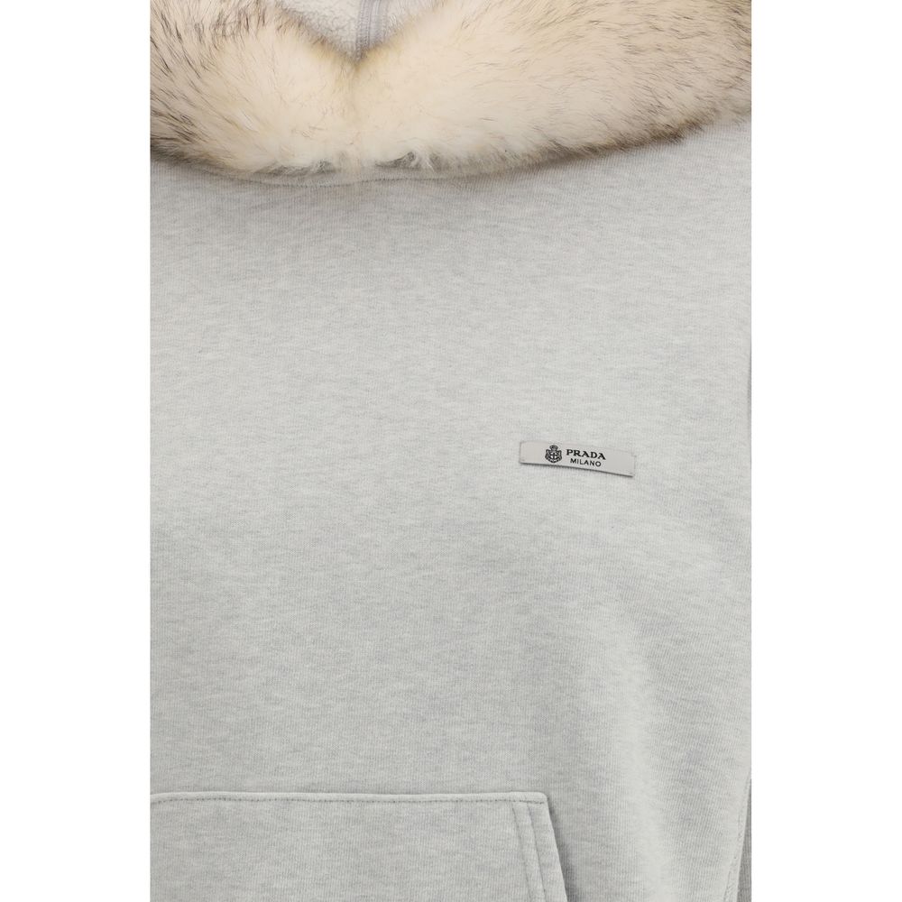 Prada Gray Cotton Sweatshirt with Shearling Lining