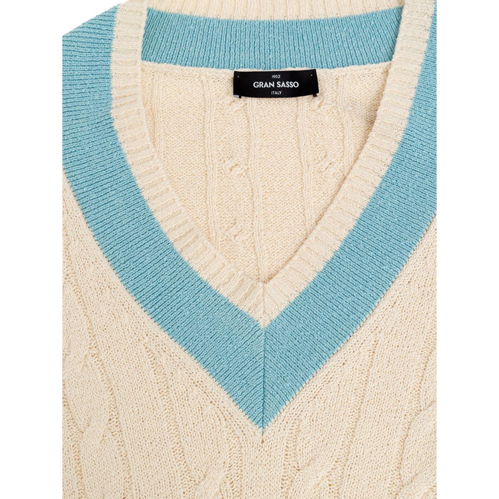 Gran Sasso White Cotton Sweatshirt with Light Blue Details