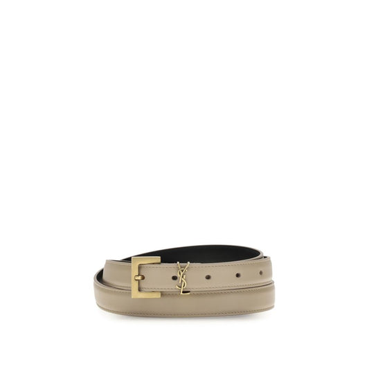 Ceinture fine Saint Laurent Bos Taurus en cuir de veau beige