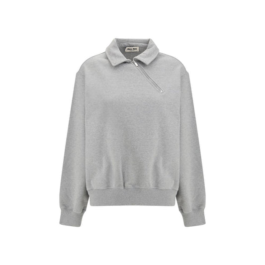 Miu Miu Gray Cotton Oversized Sweatshirt with Zip Closure