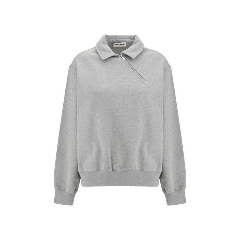 Miu Miu Gray Cotton Oversized Sweatshirt with Zip Closure