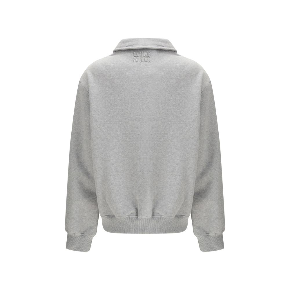 Miu Miu Gray Cotton Oversized Sweatshirt with Zip Closure