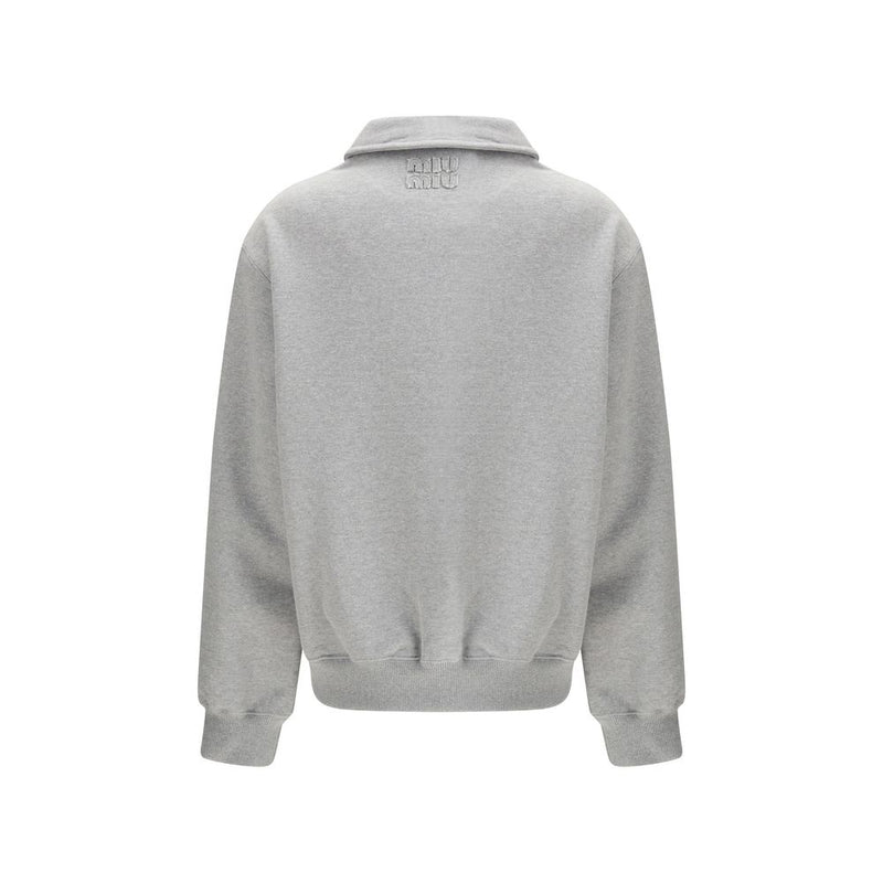 Miu Miu Gray Cotton Oversized Sweatshirt with Zip Closure