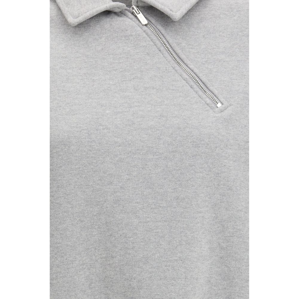 Miu Miu Gray Cotton Oversized Sweatshirt with Zip Closure