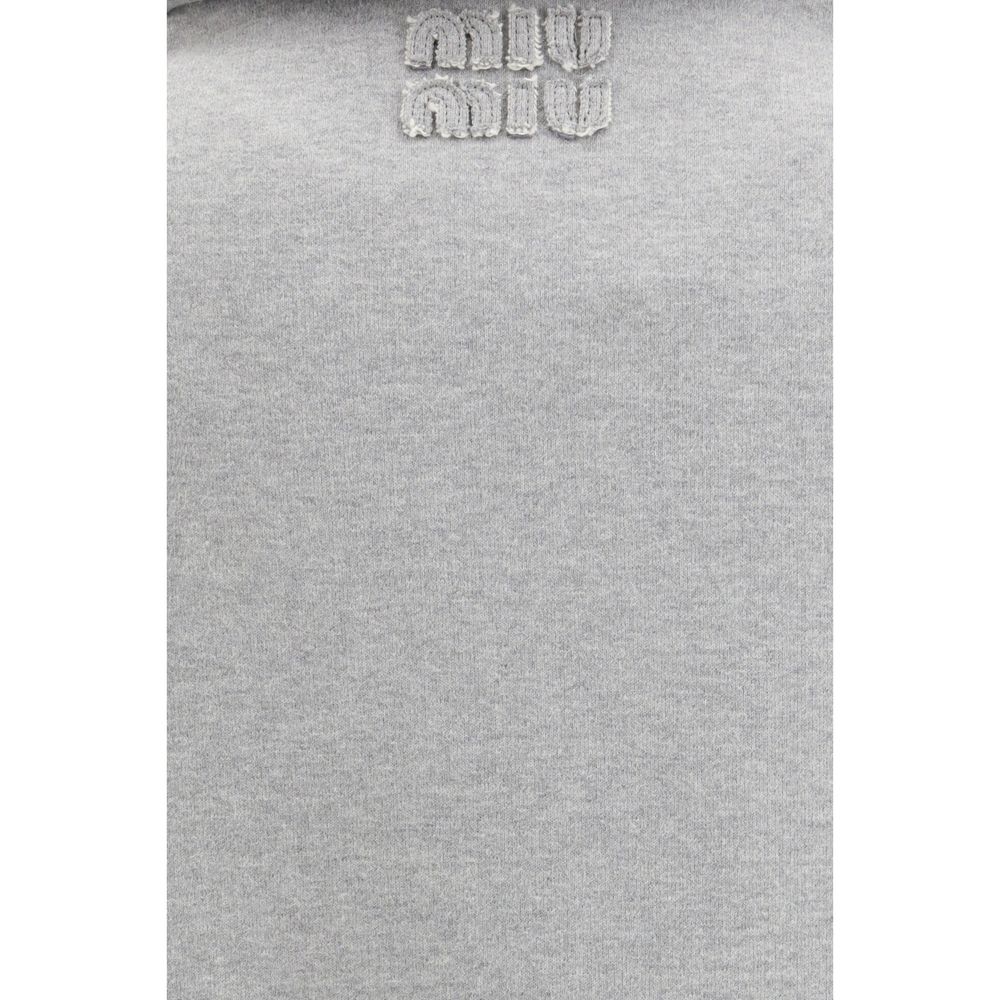 Miu Miu Gray Cotton Oversized Sweatshirt with Zip Closure