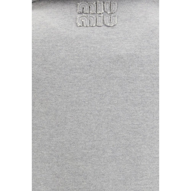 Miu Miu Gray Cotton Oversized Sweatshirt with Zip Closure