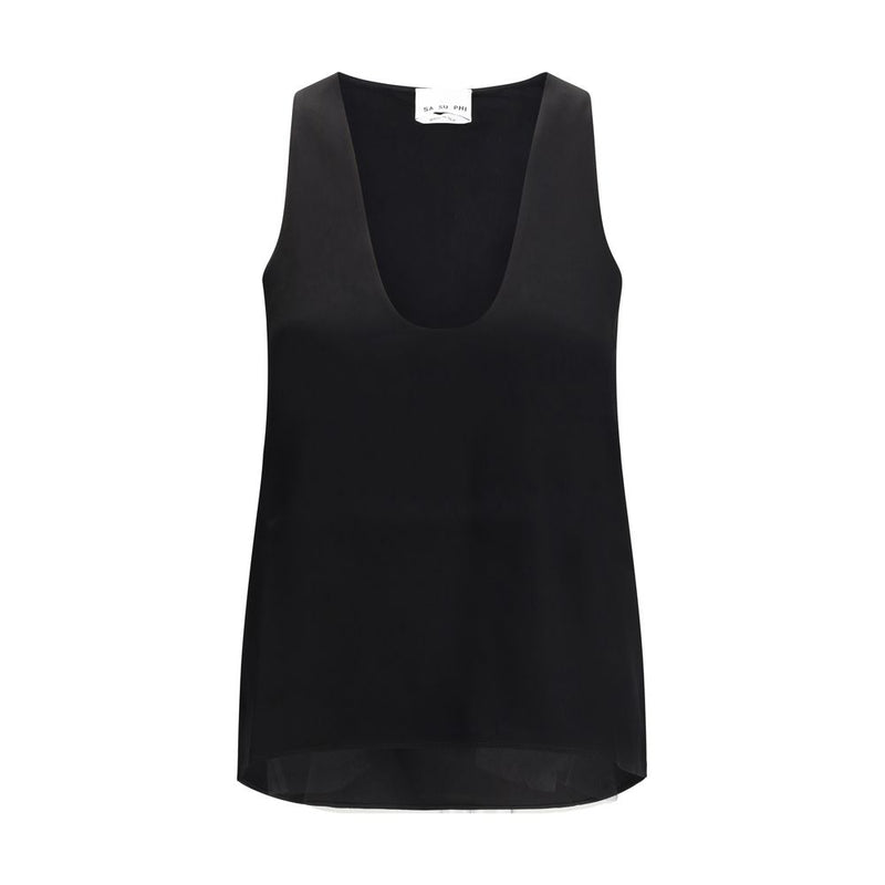 SA SU PHI Black Silk Top - Elegant Sleeveless Design for Women