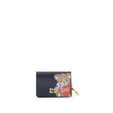 Ganni Black Recycled Leather Wallet with Bear Print