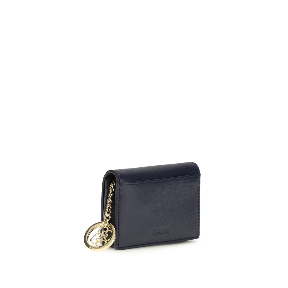 Ganni Black Recycled Leather Wallet with Bear Print