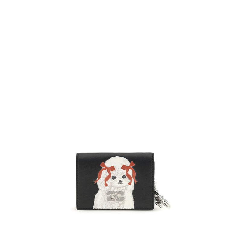 Ganni Black Polyester Wallet with Poodle Print