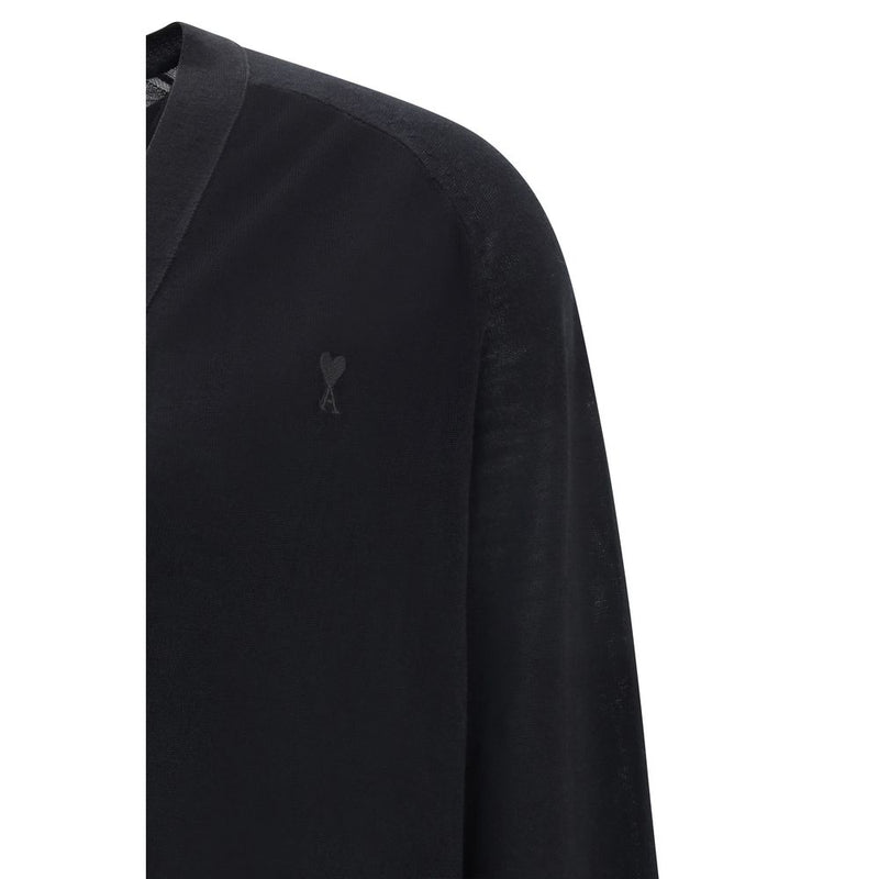 Ami Paris Black Merino Wool Cardigan - Ami de Coeur
