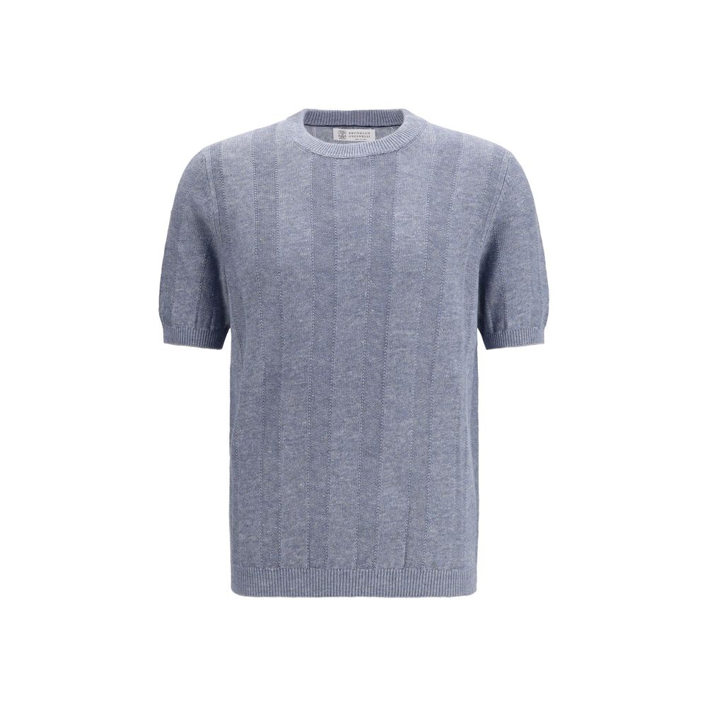 Brunello Cucinelli Blue Linen T-Shirt for Men