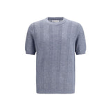 Brunello Cucinelli Blue Linen T-Shirt for Men
