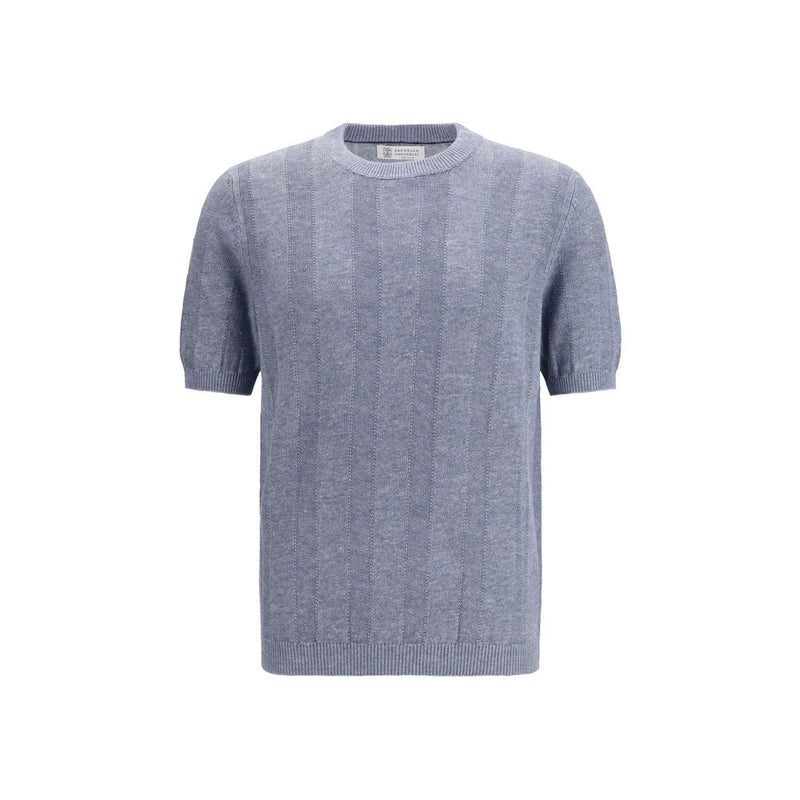 Brunello Cucinelli Blue Linen T-Shirt - Elegant Comfort