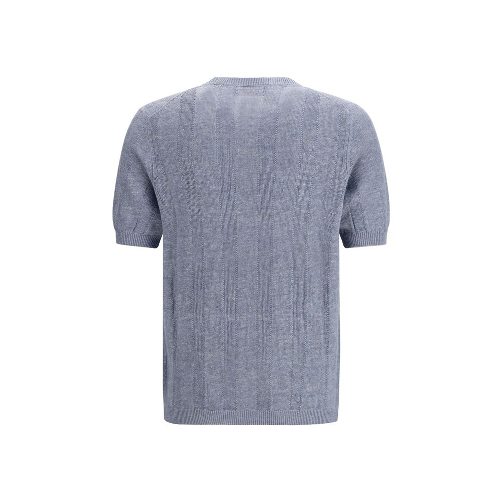 Brunello Cucinelli Blue Linen T-Shirt for Men