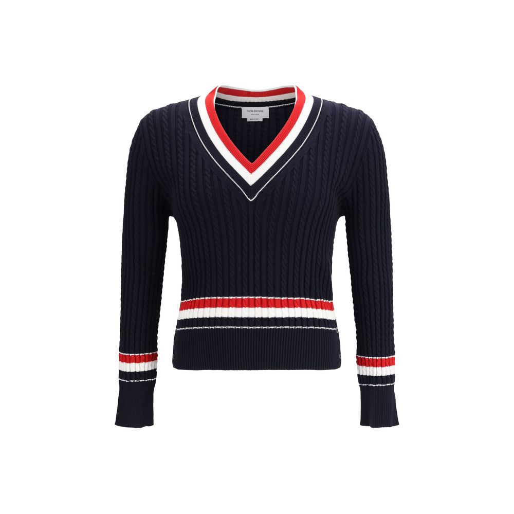 Thom Browne Blue Cotton V-Neck Sweater