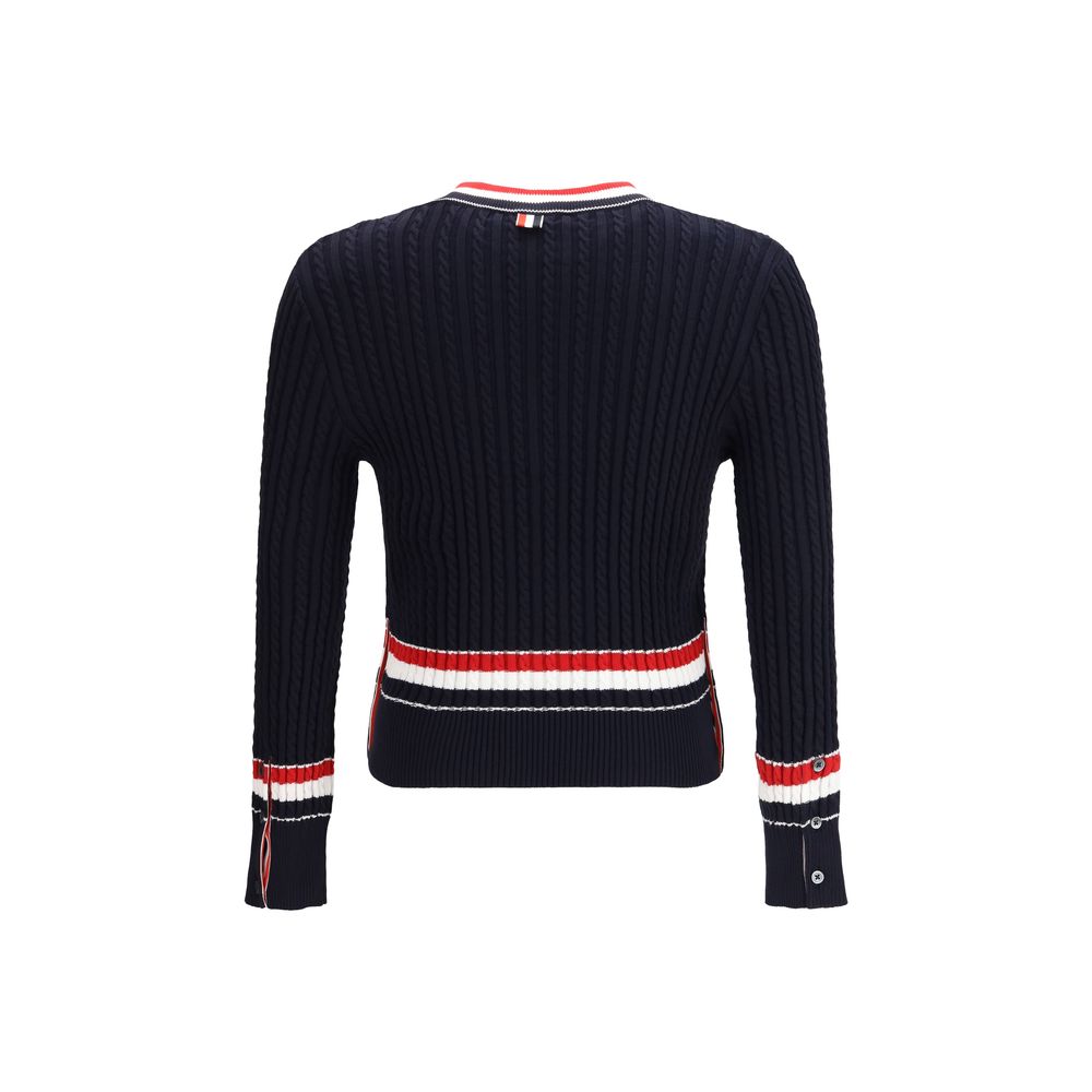 Thom Browne Blue Cotton V-Neck Sweater