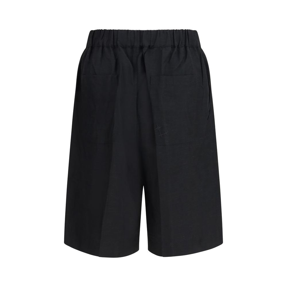 Laneus Black Viscose Bermuda Shorts for Men