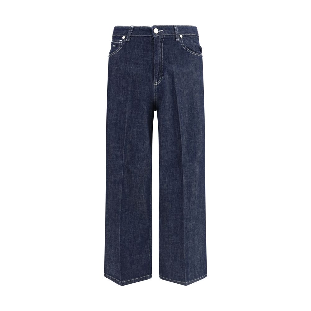 Cruna Blue Wide-Leg Cotton Jeans for Women