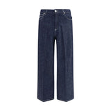 Cruna Blue Wide-Leg Cotton Jeans for Women