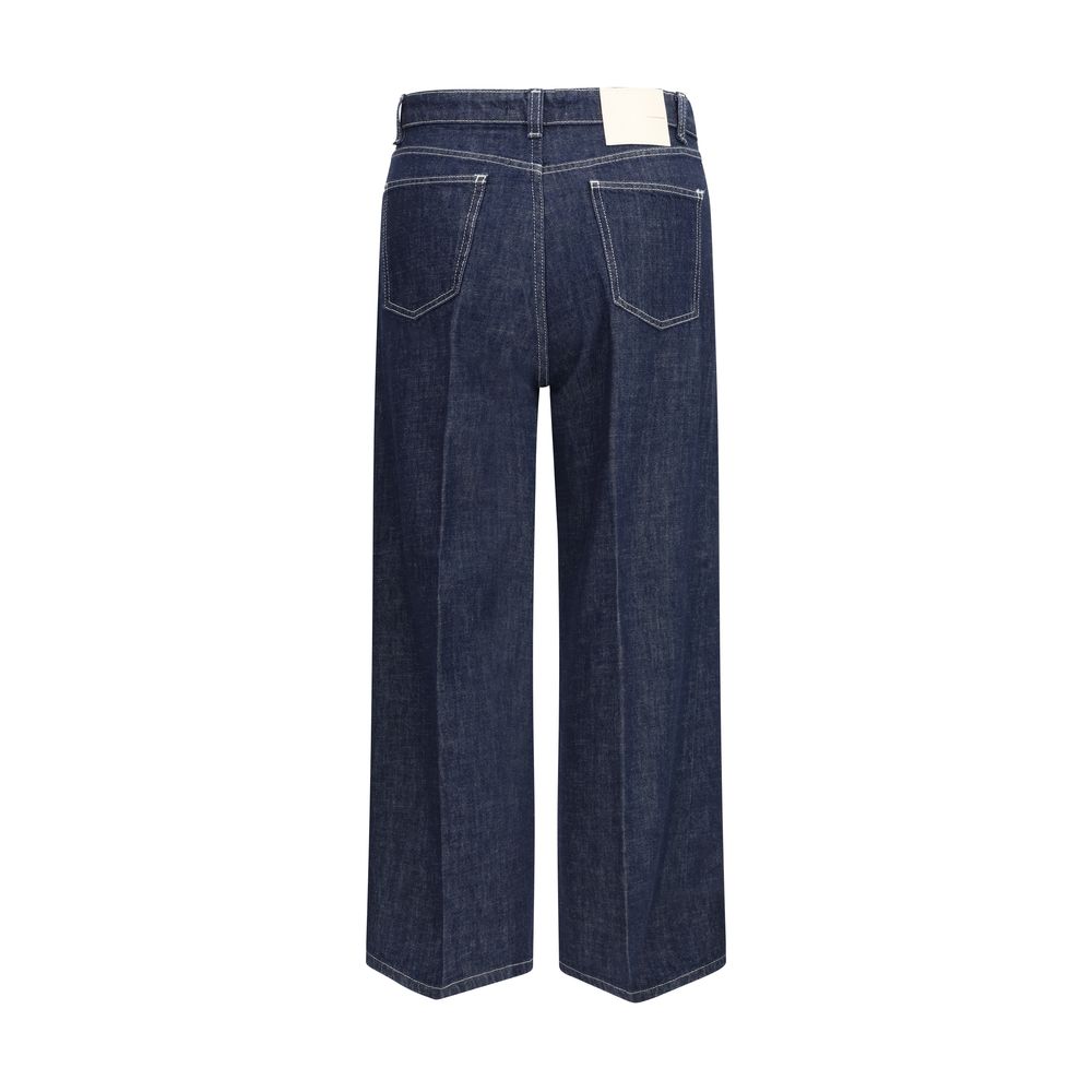 Cruna Blue Wide-Leg Cotton Jeans for Women