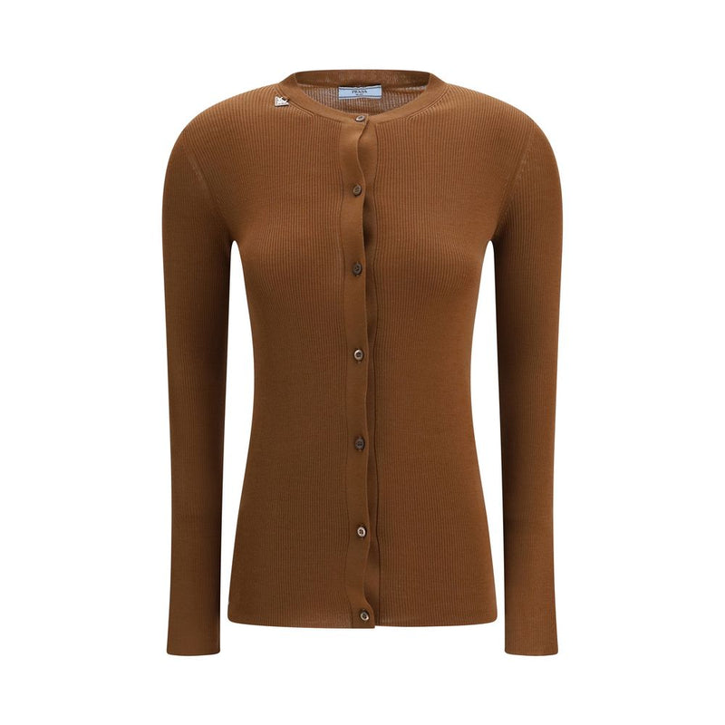 Prada Brown Fleece Wool Cardigan for Women
